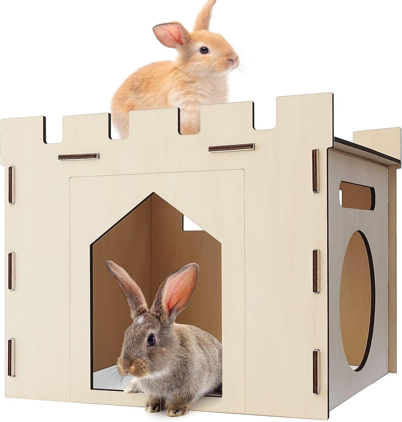 HIIMALEX Large Sturdy Bunny House with Spacious Balcony Hidey Detachable Playhouse for Rabbit Hideout Castle Tower Toys 