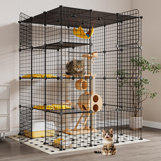 Oneluck Extra Large Cat Cage,4-Tier Catio, DIY Metal Cat Enclosure with Platforms,55 Inch Indoor Cat Cage for 1-3 Cats, Indoor Cat Playpen for Cats Rabbits Small Animals