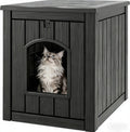 WTFGO Cat Litter Box Enclosure, Plastic Outdoor Cat House Weatherproof, Multi-Functional Hidden Litter Box Furniture for Living Room, Backyard, Patio, Black