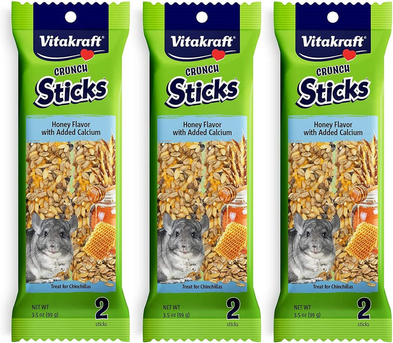 Vitakraft 3 Pack of Honey Flavor with Added Calcium Crunch Sticks Chinchilla Treats, 2 Sticks Each