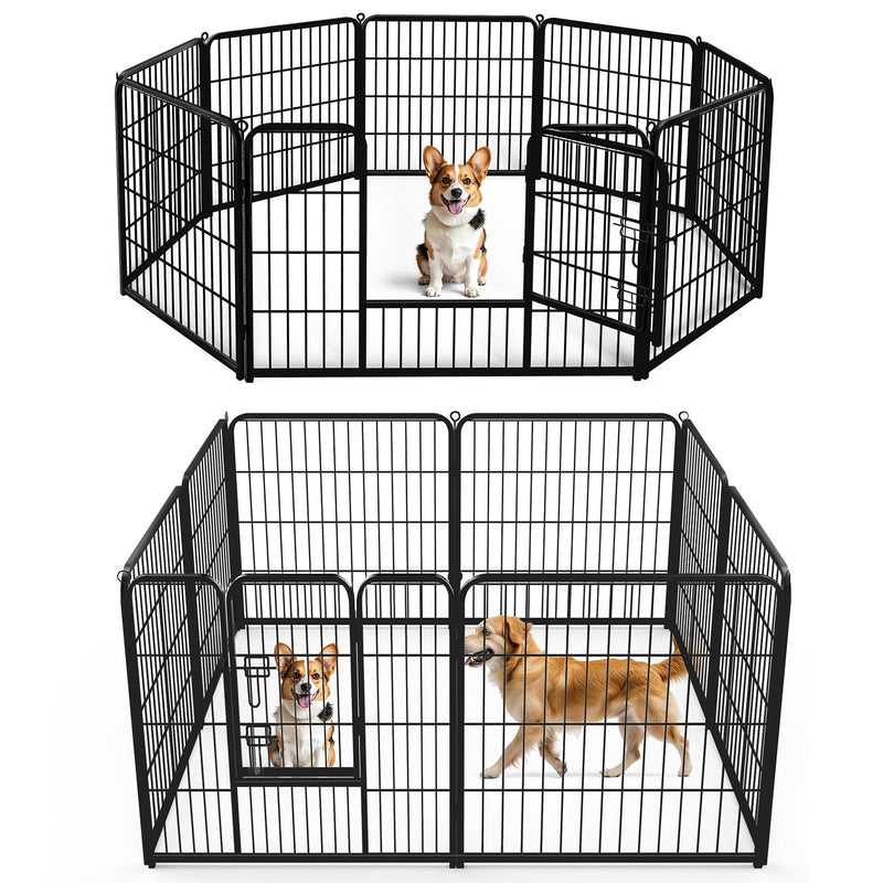 DUMOS Dog Playpen Indoor, Metal 32 Inch 8 Panels Foldable Pet Fence with Door, Outdoor Small Medium Large Dog Puppy Portable Exercise Play Pen for RV Camping, Trips, Play Yard