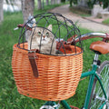 Bike Pet Basket, Wicker Bike Basket for Small Dogs Cats Pet Carrier Front Basket with Wire Mesh Cover and Lid, Wicker Bi
