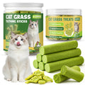 CPFK Cat Grass Sticks, 60 g Cat Grass Teething Stick and 50 g Cats Treats, Natural Dental Chews for Teeth Cleaning & Hairball Relief Teething Sticks for Indoor Cats Grain-Free
