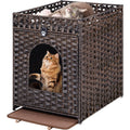 Snughome Cat Litter Box Enclosure Furniture Hidden with Litter Mat, Hidden Cat Washroom Furniture with Door, Handwoven Rattan Cat Washroom Box, Indoor Pet House for Living Room, Bedroom (Brown)