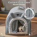 Jiupety Small Dog House Indoor, Cat House with Door Curtain Design, Puppy House with Reversible Washable Cushion, M Size Portable Pet Cave for 7-13 lb Cats and 5-11 lb Dogs, Non-Slip Bottom, Grey