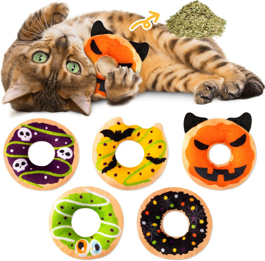 L1rabe Halloween Donut Catnip Stuffed Toys for Cats, Gift for Kitten Lovers
