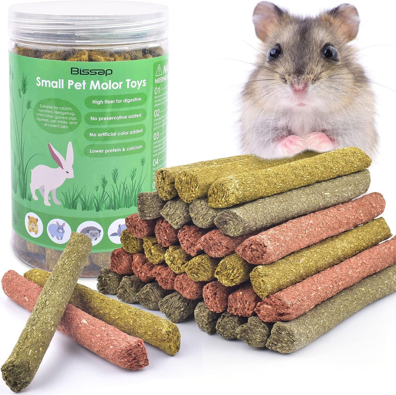 Bissap 36PCS Rabbit Chew Sticks, Mixed Natural Timothy Hay Oat Carrot Bunny Chew Toys and Treats for Rabbits Bunnies Chi