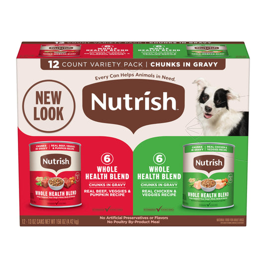 Nutrish Whole Health Blend Chunks in Gravy Variety Pack Wet Dog Food, 13 oz. Can, 12 Count (Rachael Ray)
