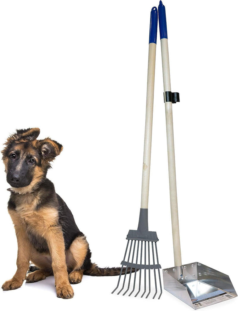 Spotty Wood Handle Pooper Scooper Durable Solid Metal Poop Tray with Rake 36.75