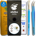 Safe & Complete Tick Removal Tool Kit • Support Cancer Research • Protective Leather Case • Tick ID & Instruction Card • Durable Stainless Steel • Dishwasher Safe • Easy to Use • Removes Tick Whole