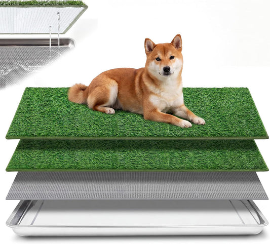 Mifoci Dog Grass Pad with Stainless Steel Tray Two Artificia Grass Pad