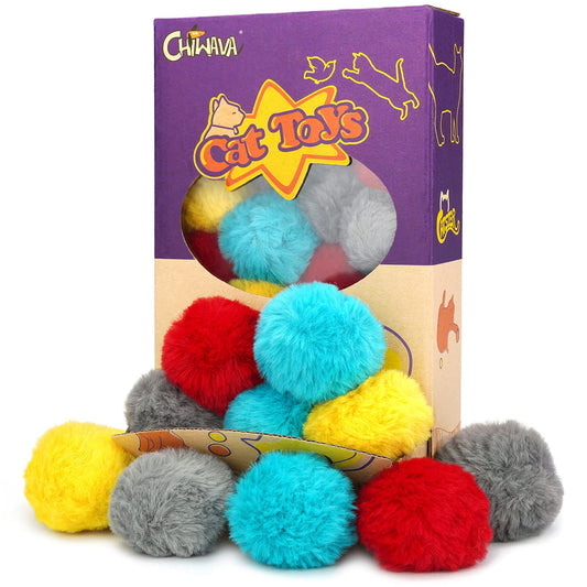 CHIWAVA 24PCS 1.8" Catnip Furry Cat Toys Ball Soft Pom Pom Balls Kitten Chasing Quiet Play Assorted Color