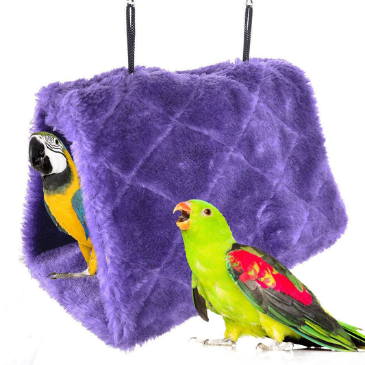 MOACC Winter Warm Bird Nest House Shed Hut Hanging Hammock Finch Cage Plush Fluffy Birds Hut Hideaway for Hamster Parrot Macaw Budgies Eclectus Parakeet Cockatiels Cockatoo Lovebird (L, Purple)