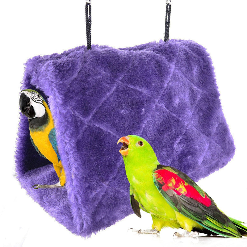 MOACC Winter Warm Bird Nest House Shed Hut Hanging Hammock Finch Cage Plush Fluffy Birds Hut Hideaway for Hamster Parrot Macaw Budgies Eclectus Parakeet Cockatiels Cockatoo Lovebird (L, Purple)