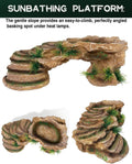 Reptile Hide Cave and Turtle Basking Platform - Resin Decor for Aquarium & Terrarium, Multi-Level Resting Rock and Shelt