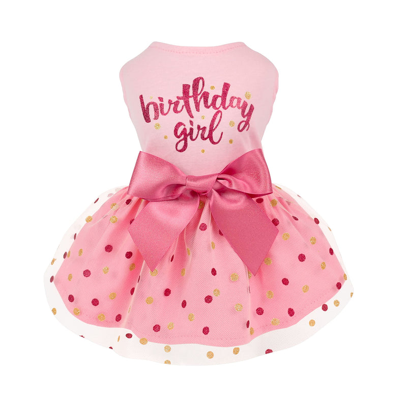 Fitwarm Birthday Girl Dog Tulle Dress, Dog Clothes for Small Dogs Girl, Cat Apparel, Pink, Small
