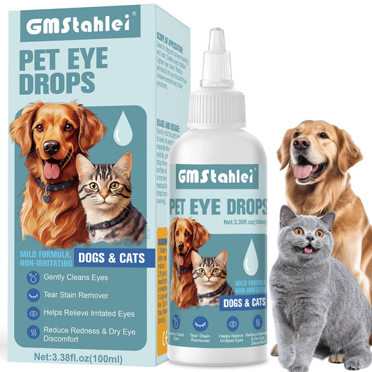 Pet Eye Drops for Dogs & Cats – Soothe Eye Infections,Allergies, Relieve Dogs Cats Dry Eyes Pink Eyes,Eye Wash for Pet Cleaning,Tear Stain Remover,Safe & Gentle Formula for All Animals (100ML)