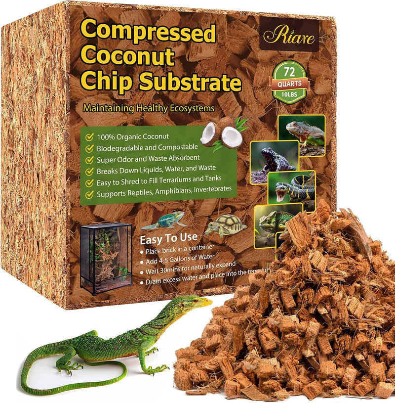 Riare 10LB Coconut Husk Chip for Reptiles, 72 Quart Coconut Fiber Substrate