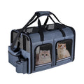 Groxkox Cat Carrier for 2 Cats, Foldable Double Cat and Dog Carrier, Small to Medium Size, 2 Front Zippered Compartments,Two Pets Carrier for Outdoor Travel,Mulitple Cat Carrier, Grey