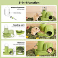 3 in 1 Hamster Water Bottle Dispenser with Food Bowl & Hideout Base (Pink)