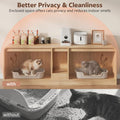 Double Litter Box Enclosure with Litter Collector, 59In, Natural