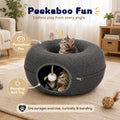 Felt Cat Tunnel for Large Indoor Cats, 24" x 24" x 12" Peekaboo Cave Bed