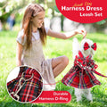 PETCARE Cute Dog Dress Clothes for Small Dogs Cats Girl Female Red Plaid Bow Tie Dog Harness Dresses Leash Set with Pear