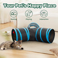 Love’s Cabin Cat Tunnel for Indoor Cats, 3-Way Collapsible Play Tunnel with Teaser Wand, Peek Holes & Toy Ball, Small Pet Toy for Kittens & Rabbits, Black & Blue, Small Size