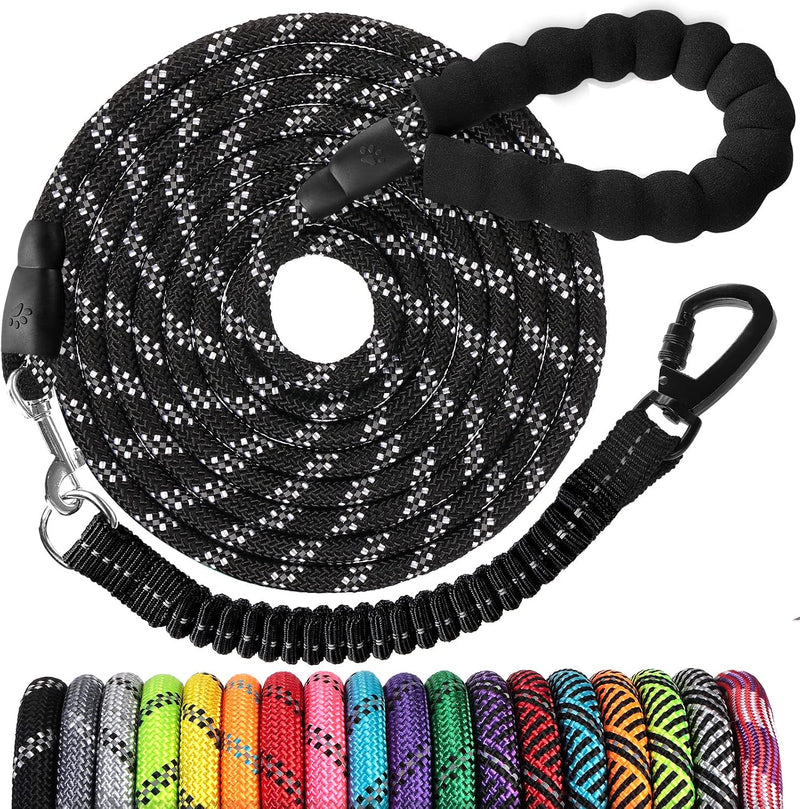 Long Dog Leash 15 FT: Heavy Duty Rope Leashes for Dogs Training with Swivel Lockable Hook Reflective Threads Bungee and 