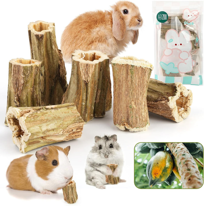 Abizoo Natural Bunny Chew Toys,6 Pcs Organic Papaya Wood Sticks Chew Toys for Rabbit,Hamster,Guinea Pig,Chinchilla,Gerbi