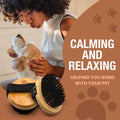 The Buddy System Pet Close Brush, Soft Touch Oval Palm Brush - Bamboo Massage Handheld with Soft Boar Bristles and Elastic Band for Dogs and Cats