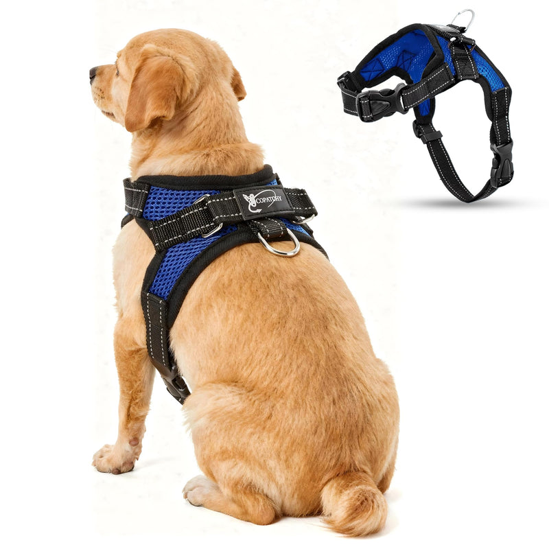Copatchy No Pull Reflective Adjustable Dog Harness With Handle- Comfortable Soft All Weather Mesh, Easy On Puppy Harness For Small Medium and Large Dogs (Blue) Small