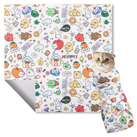 ondware 27.6In Self-Adhesive Cat Grooming Wrap, Anti-Escape Cat Restraint for Nail Clipping, Cat Swaddle Wrapping Cloth for Pet Cleaning & Beauty, for Cats up to 15lbs, Cat Gifts