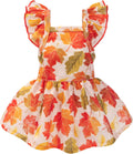 Fitwarm Maple Dog Dress, Ruffled Doggy Thanksgiving Dress, Fall Dog Clothes for Small Dogs Girl, Pet Outfit, Red, Orange