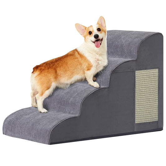 Dog Stairs for Small Dogs, 4-Step Dog Ramp for Bed 19.7" H, Dogs Steps for Bed, Couch, Pet Stairs with Non-Slip Bottom Design, Cat Scratching, High Density Foam Portable Pet Steps, Indoor, Grey