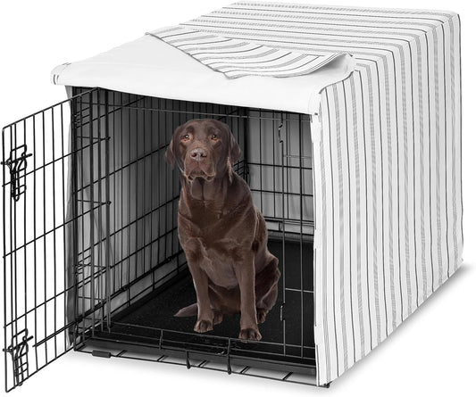 Sweet Jojo Designs 42in. Medium/Large Dog Crate Cover (White and Grey Stripe) Pet Cage, Kennel Covers (Modern, Neutral, 