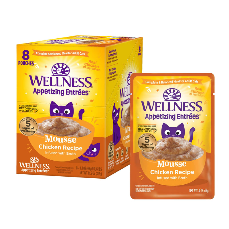 Wellness Appetizing Entrées Mousse Adult Wet Cat Food, Natural, Protein Rich, Grain Free, Chicken Recipe, 1.4 oz, Pack of 8 Pouches