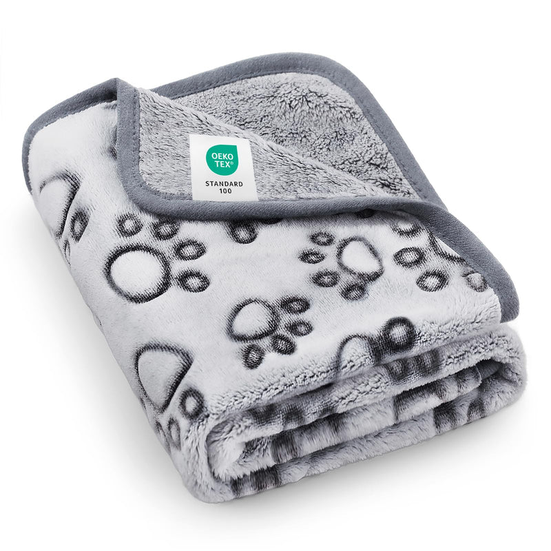 Luciphia Premium Soft Dog Blanket for Small Medium Large Dogs Washable 300GSM Fluffy Warm Fleece Puppy Cat Paw Print Pet Flannel Grey Paw M(30