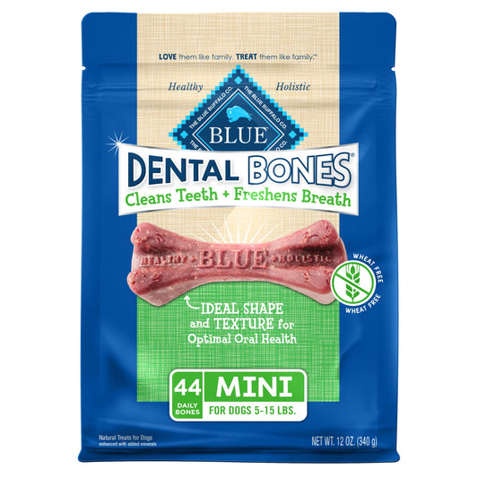 Blue Buffalo Dental Bones Mini Natural Dental Chew Dog Treats Bag, 12oz. Bag