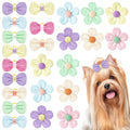 SUMMORO 24Pcs Cute Flower Dog Hair Bows with Rubber Bands Handmade Puppy Dog Grooming Bows for Dogs Girls for Holiday Spring Easter Puppy Yorkie Pet Hair Accessories