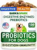 BARK&SPARK Dog Probiotics & Digestive Enzymes (Gut Health) Allergy & Itchy Skin - Pet Diarrhea Gas Treatment Upset Stomach Relief Pill, Digestion Health Prebiotic Supplement Tummy Treat (120Ct Bacon)