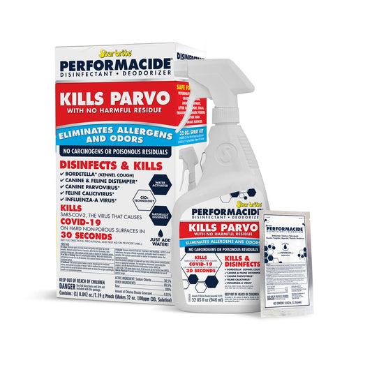 PERFORMACIDE No-Rinse Disinfectant / Deodorizer for Pet Surfaces | Kills Parvovirus, Ringworm, Feline Calicivirus, Avian Influenza (Bird Flu) Eco Friendly, Naturally Dissipates, Refillable, 32 OZ Kit