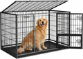Feandrea 48 Inch Heavy Duty Dog Crate, Metal Escape Proof Dog Kennel with Double Doors and Convenient Feeding Door, Removable Tray, Easy to Clean, XXL Dog Crate for Large and Medium Dogs, Black