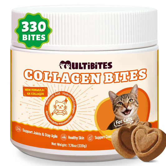 MULTIBITES 7.76 oz Collagen Bites for Cats - Cat Collagen Supplements with Glucosamine, Taurine & Omega 3 - Joint Health,Skin Coat & Immune Support - Pet Vitamins and Supplements