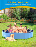VISTOP Jumbo Foldable Dog Pool, Hard Plastic Shell Portable Swimming Pool for Dogs Cats and Kids Pet Puppy Bathing Tub Collapsible Kiddie Pool (97inch.D x 15.7inch.H, Blue)