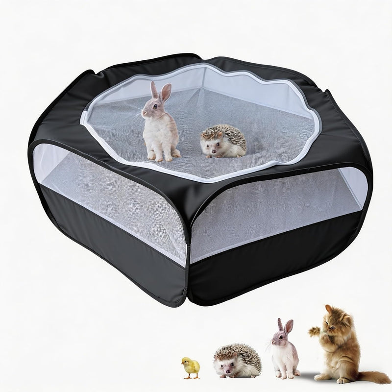 Small Animal Playpen with Zippered Mesh Cover - Portable Foldable Chicken Brooder Box, Indoor Outdoor Enclosure for Guin