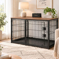 Bamboo Dog Crate Topper 42 Inch, Non-Slip Wooden Crate Table Top Shell