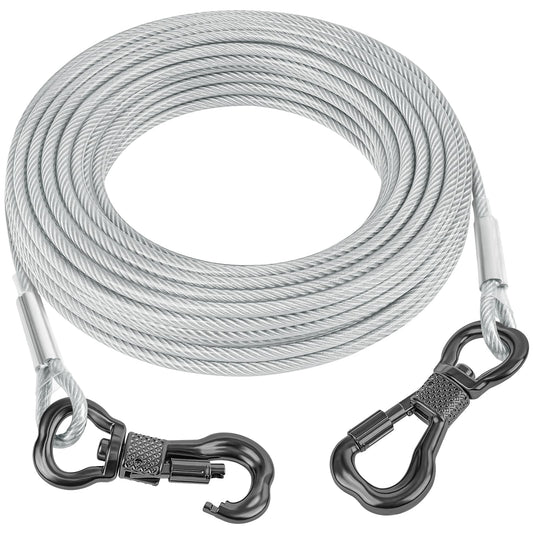 Tresbro 15FT Reflective Tie Out Cable for Dogs Up to 250 Pounds, Steel Wire Lead Leash Cable with Stainless Dual Fix Buckle, Lightweight and Enduring, Dog Chains for Outside, Yard, Camping