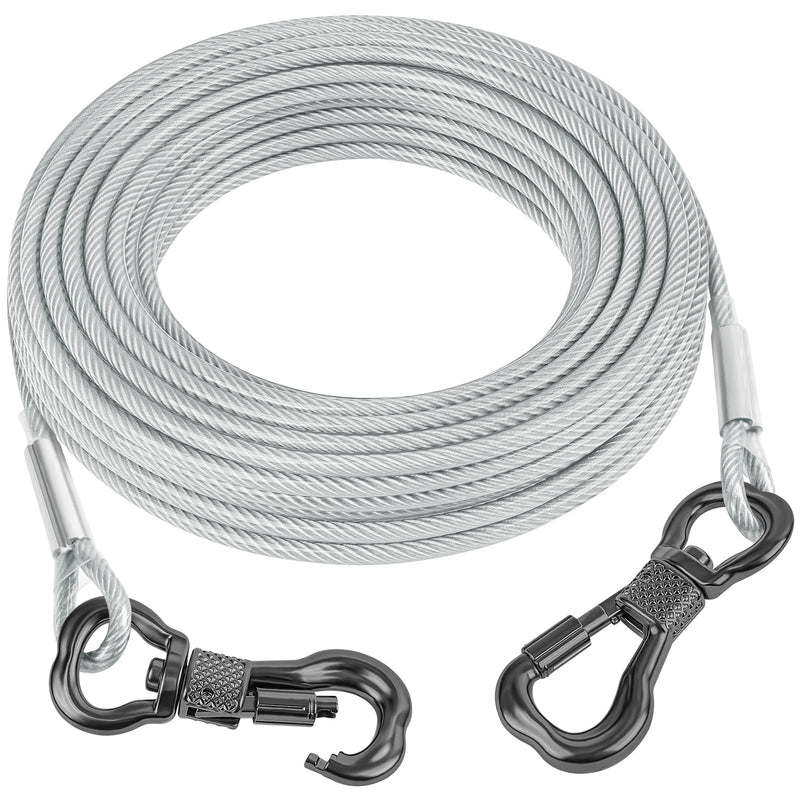 Tresbro 15FT Reflective Tie Out Cable for Dogs Up to 250 Pounds, Steel Wire Lead Leash Cable with Stainless Dual Fix Buckle, Lightweight and Enduring, Dog Chains for Outside, Yard, Camping