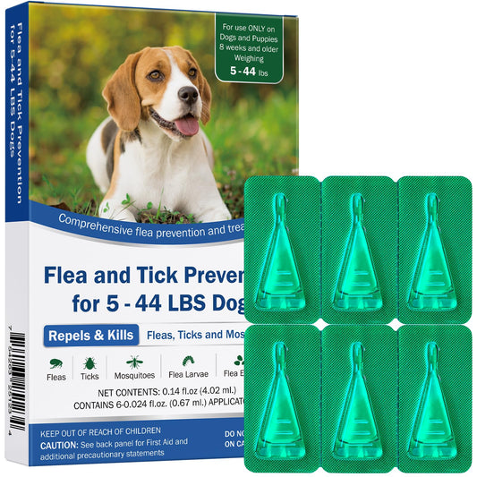 Flea and Tick Prevention for Dogs, 6-Pack, Dog Flea Tick Control, Repellent, Flea and Tick Prevention for Small Medium Dog 5-44 lbs, 24-Hour Protect, Flea Supplements for Dogs